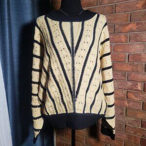 Listicle Asymmetrical Striped Dolman Sleeves Blue/Cream Women's Sweater - Size L